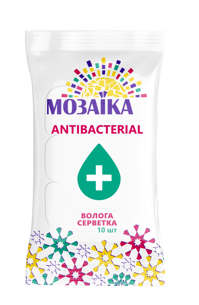 Серветки вологі "Мозаїка" антибактеріальні, 10 шт./уп.