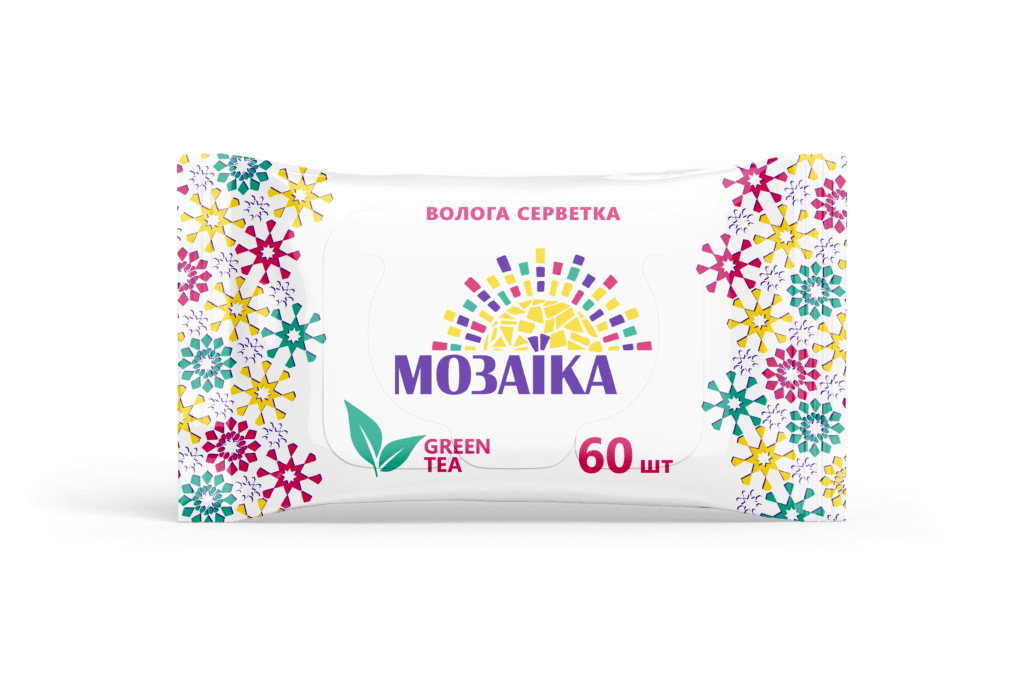 Серветки вологі "Мозаїка" Зелений чай, 60 шт./уп.