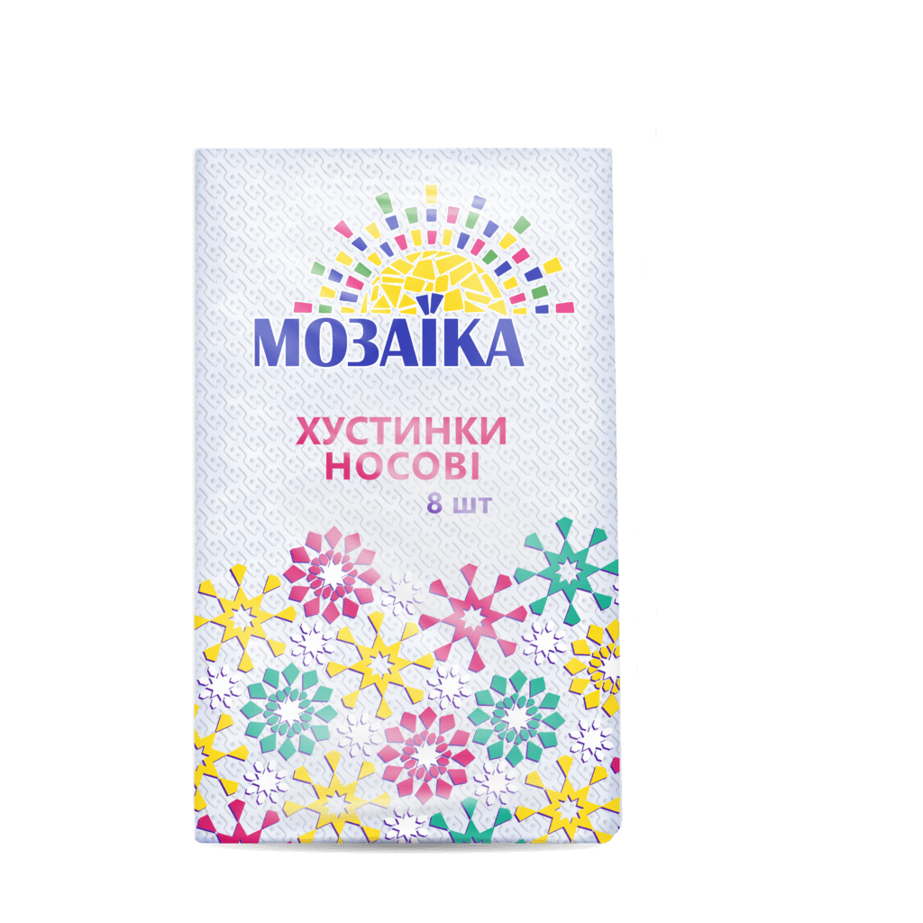 Хустинки носові "Мозаїка" двошарові, 8 шт./уп.