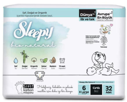 Підгузки д/дітей Sleepy Bio Natural X-Large-6 (15-25 кг) 32шт