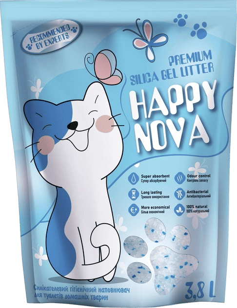 Наповнювач гігієн. силікагелевий Happy Nova з 3% синіми гран. 3,8л