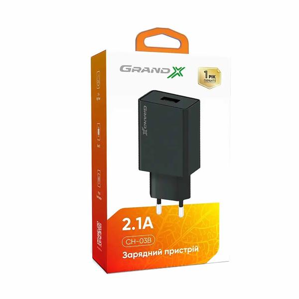 Адаптер зарядний мереж.Grand-X CH-03B USB - Купити в Копійочка